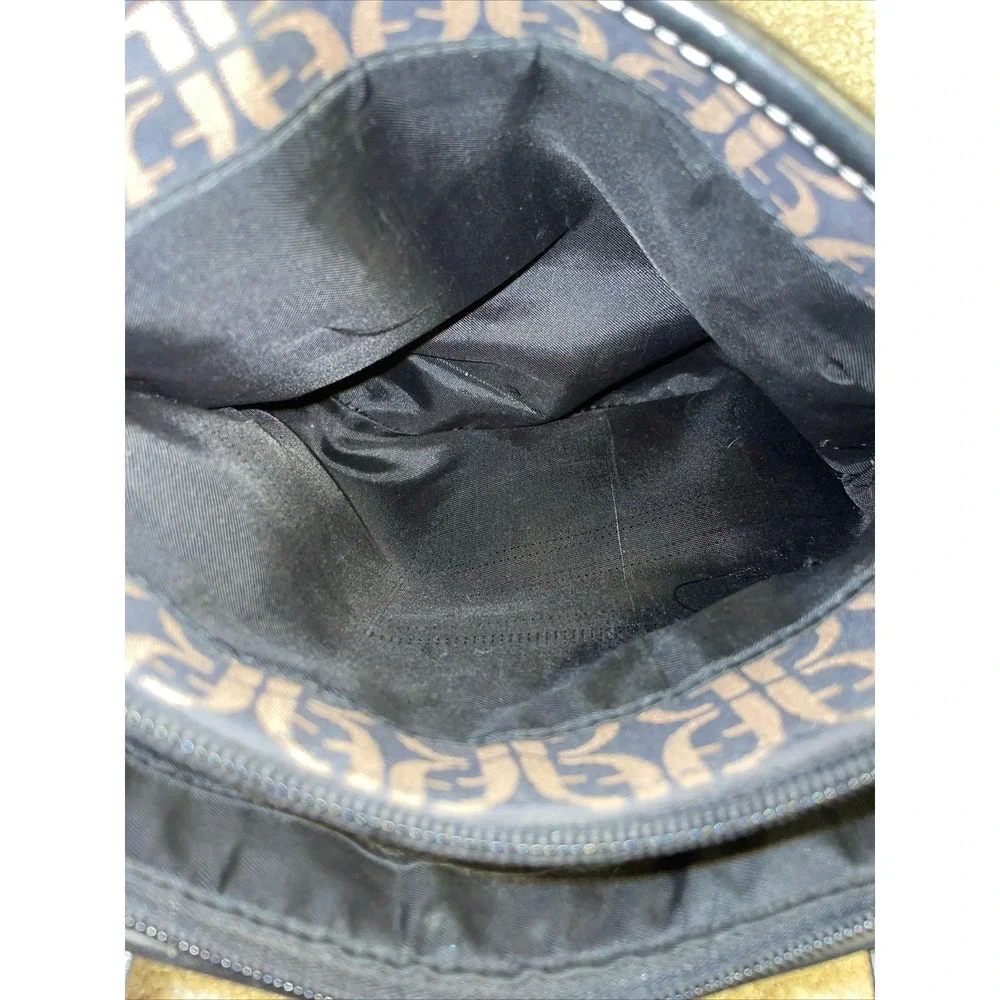Fossil Signature Monogram Canvas Satchel Handbag Black Brown Leather Trim